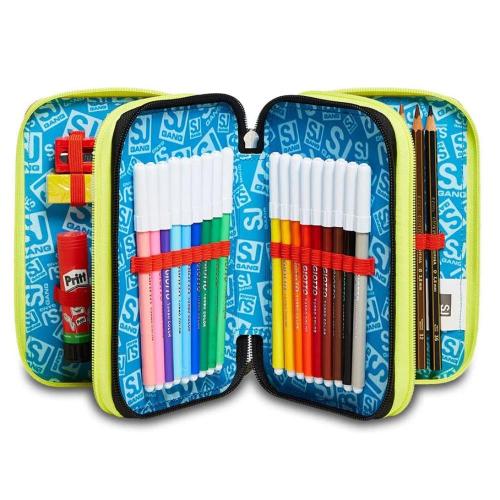 Astuccio 3 Zip Seven Glitzled Boy con Colori per Scuola