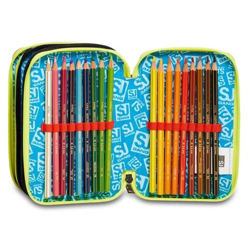 Astuccio 3 Zip Seven Glitzled Boy con Colori per Scuola