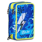 Seven SJ Gang Ever Astuccio 3 zip Azzurro | Scuola Elementare Medie Completo 45pz