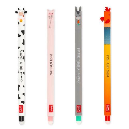 Legami Set 4 Penne Gel Farm Sweet Farm Animali Fattoria | Penne Colorate Cancellabili