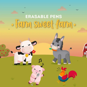 Legami Set 4 Penne Gel Farm Sweet Farm Animali Fattoria | Penne Colorate Cancellabili