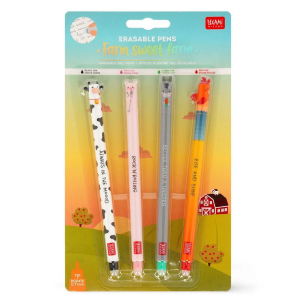 Legami Set 4 Penne Gel Farm Sweet Farm Animali Fattoria | Penne Colorate Cancellabili