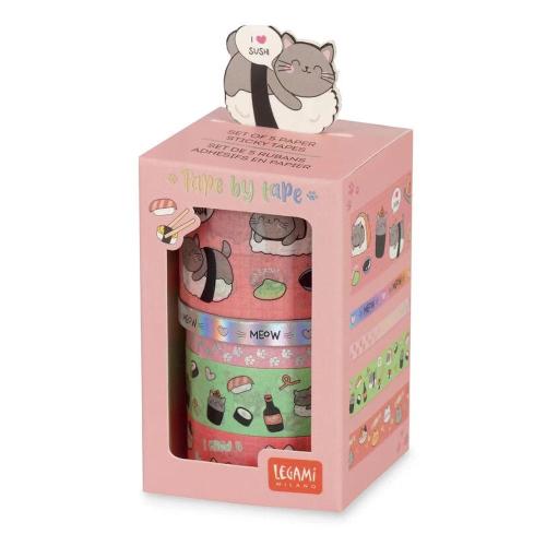 Legami Set di 5 Nastri Adesivi in Carta Gatti | Washi Tape Decorativi 5 Metri per DIY