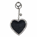 Kikamia Portachiavi Cuore Nero Glitter | Charm da Borsa con Strass