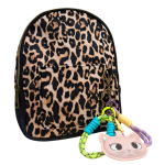 Kikamia Mini Zaino Leopardato e Denim | Portatutto con Charm Gatto Removibile