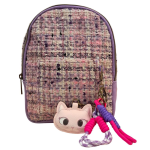 Kikamia Mini Zaino in Bouclé Lilla Scintillante | Stile Bon Ton con Charm Gatto Removibile