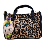 Kikamia Mini Borsa Shopper Leopardata e Denim | Tracolla Removibile e Charm Gatto