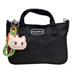 Kikamia Mini Borsa Shopper Lurex Nero Scintillante | Tracolla Removibile e Charm Gatto