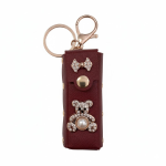 Kikamia Portarossetto da Borsa Bordeaux | Charm Portachiavi con Orsetto Strass