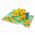 Origamo Biglietto Auguri Pop-Up Girasoli: Card 3D Artigianale con Farfalla