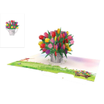 Origamo Biglietto Auguri Pop-Up Tulipani: Card 3D Annaffiatoio con Fiori di Primavera