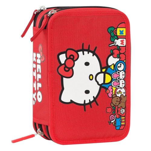Astuccio 3 Zip Hello Kitty Rosso Con Cancelleria