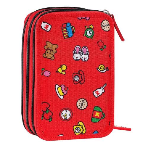 Astuccio 3 Zip Hello Kitty Rosso Con Cancelleria