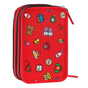 Astuccio 3 Zip Hello Kitty Rosso Con Cancelleria