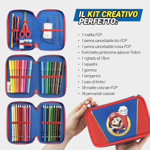 Super Mario Astuccio 3 Zip Completo Blu e Rosso