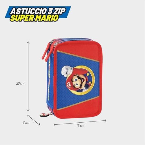 Super Mario Astuccio 3 Zip Completo Blu e Rosso