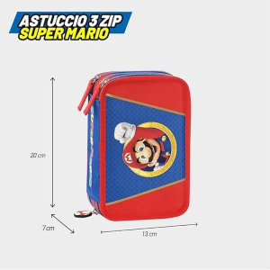 Super Mario Astuccio 3 Zip Completo Blu e Rosso
