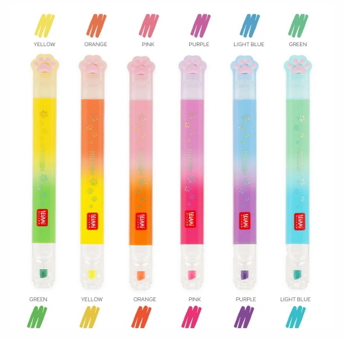 Legami Set Di 6 Evidenziatori Doppia Punta Neon E Pastello Meow Per Scuola E Ragazzi