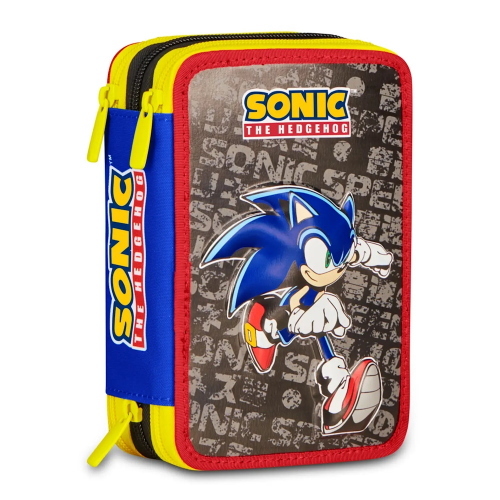Seven Astuccio 3 Zip Completo Sonic The Hedgehog Speed Per Scuola Elementare