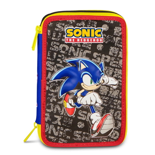 Seven Astuccio 3 Zip Completo Sonic The Hedgehog Speed Per Scuola Elementare