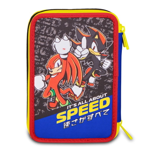 Seven Astuccio 3 Zip Completo Sonic The Hedgehog Speed Per Scuola Elementare