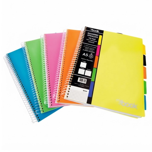 Nikoffice Quaderno Spiralato A5 Colori Assortiti Quadretti 5mm Con 5 Separatori Per Studenti