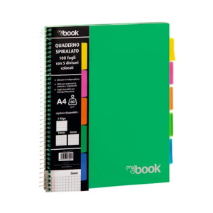 Nikoffice Quaderno Spiralato A5 Colori Assortiti Quadretti 5mm Con 5 Separatori Per Studenti