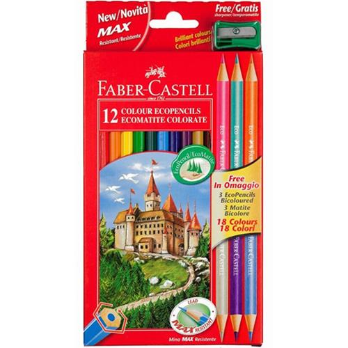 Faber Castell Pastelli Colorati confezione da 12 + 3 pastelli bicolore + temperino